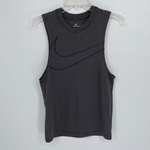 Nike Women's Gray Striped Dri-Fit Big Swoosh Workout Gym Muscle Tank Top Size XS